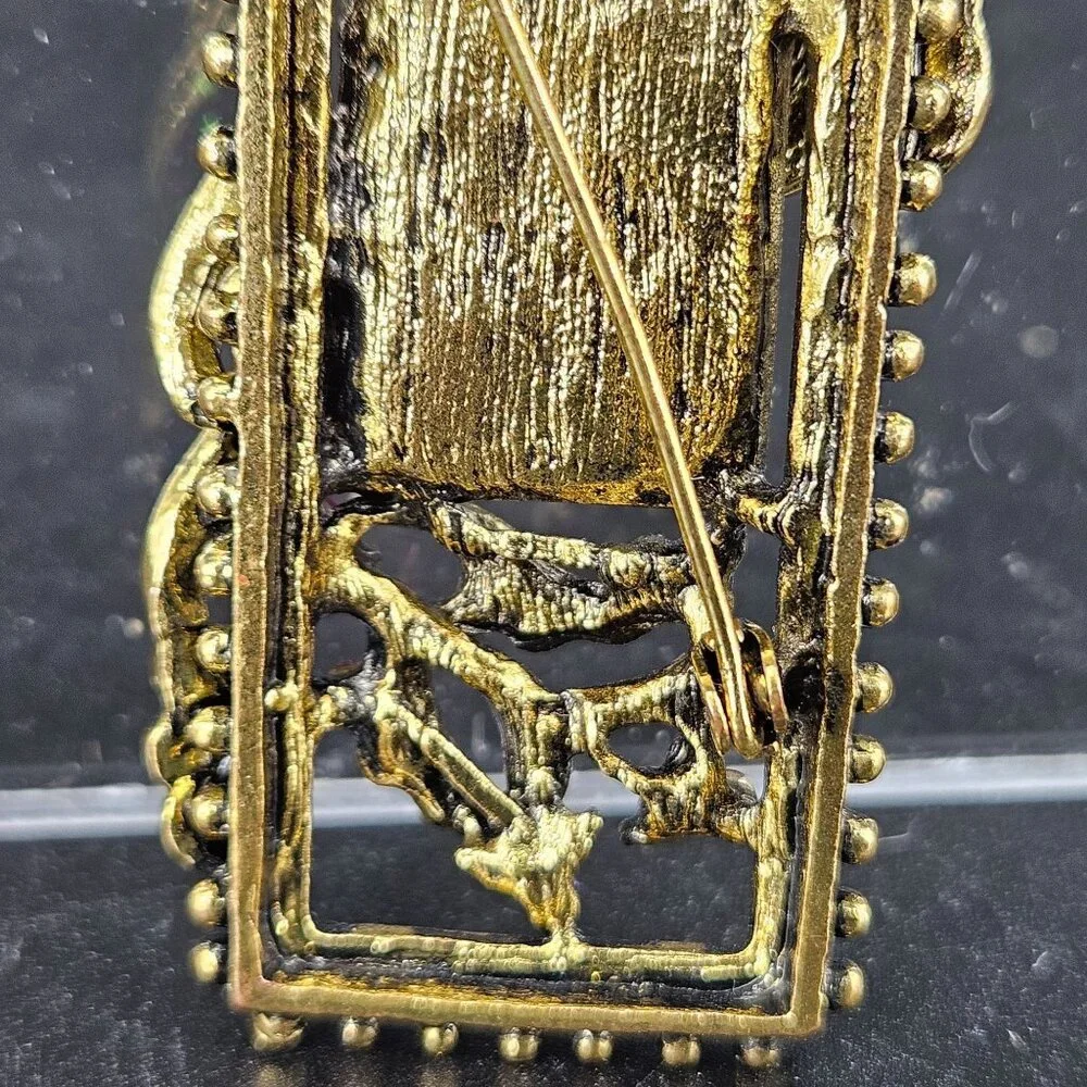 Monet Rectangle Lapel Pin Brooch Pendant Rhinestones Gold Plated Jewelry 2.25" - Picture 7 of 10